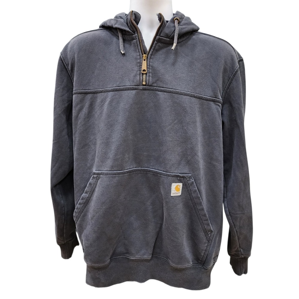 Carhartt Rain Defender Hoodie Mens Medium Black 1/4 Zip Original Fit Distressed